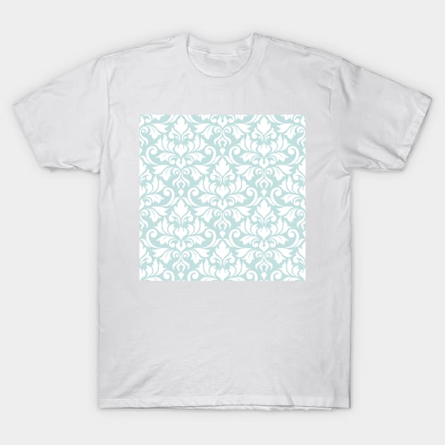 Flourish Damask Ptn White on Lt Teal T-Shirt by NataliePaskell